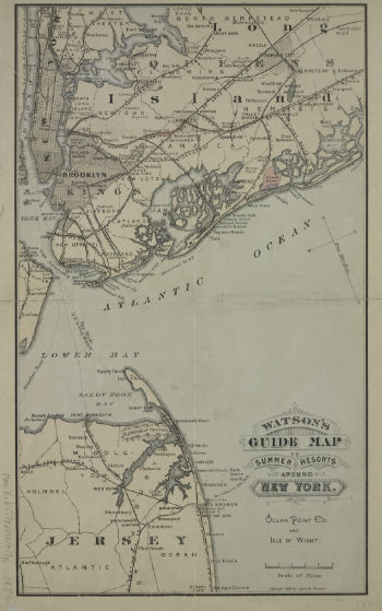 1880 Watson's guide map to summer resorts around New York